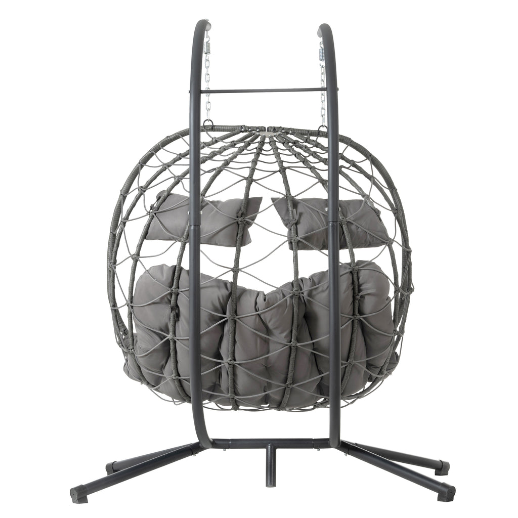 2 Persons Egg Chair with Stand Indoor Outdoor Swing Chair Patio Wicker Hanging Egg Chair Hanging Basket Chair with Stand for Bedroom Living Room Balcony