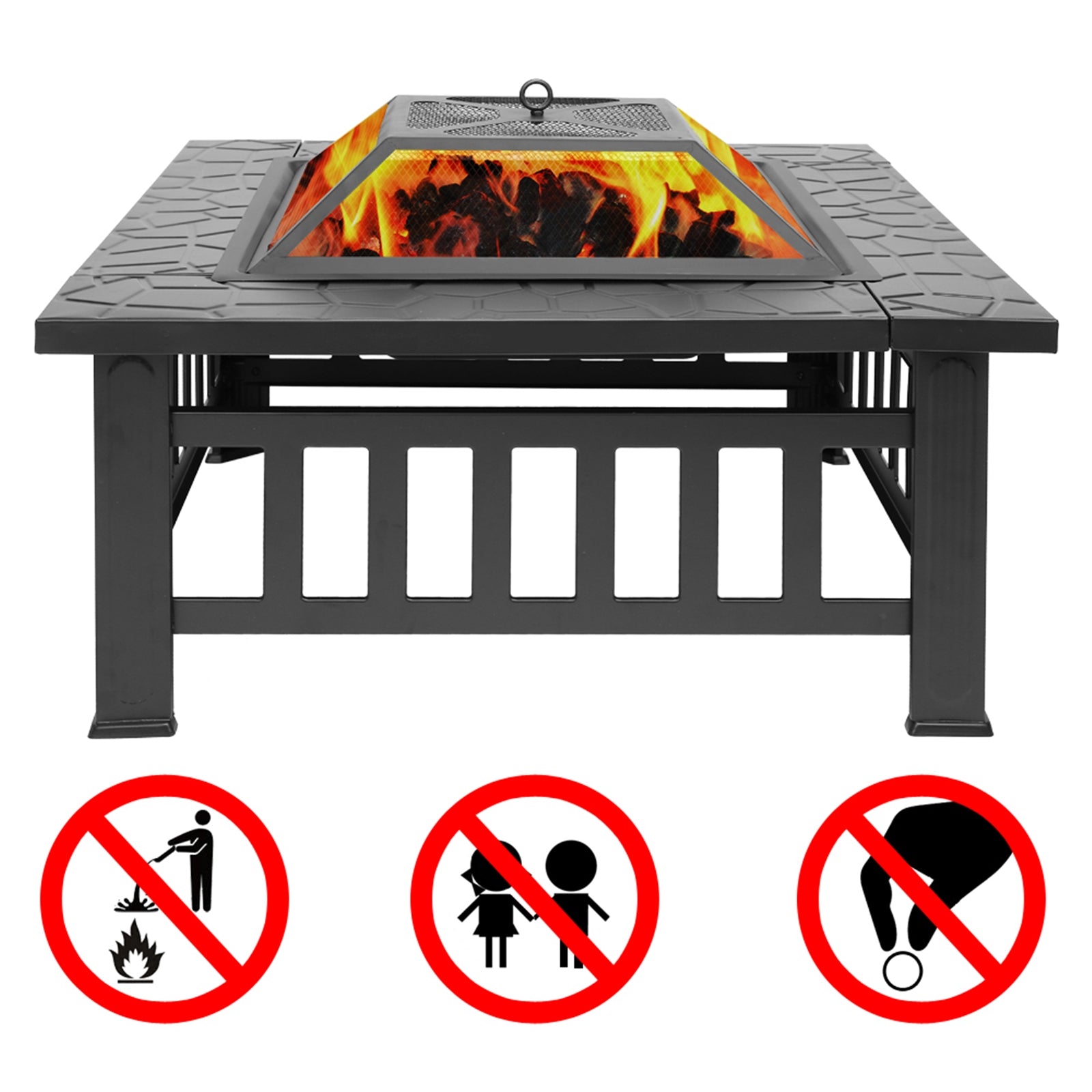 Portable Courtyard Metal Fire Pit with Accessories Black