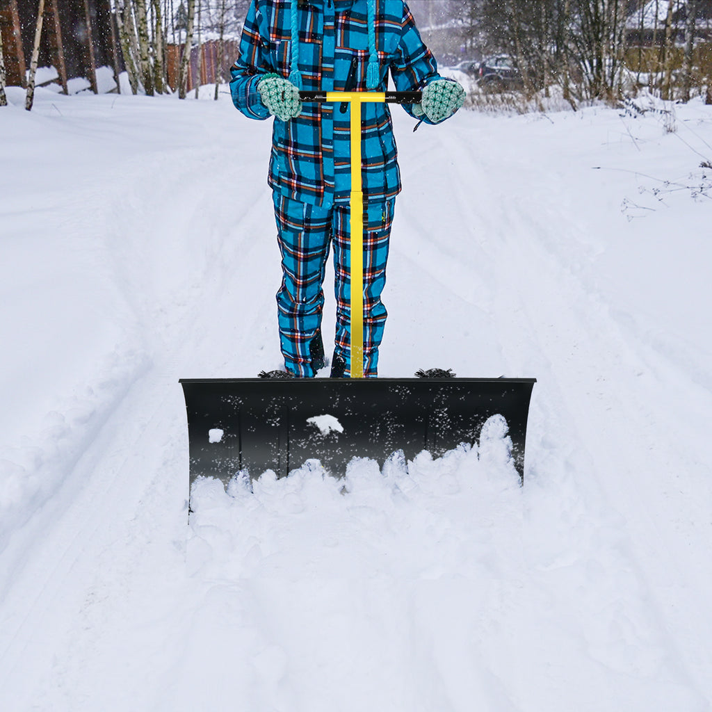 74*47cm Iron Yellow T-Handle Black Blade Adjustable Human-Powered Snow Plow