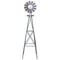 8FT Weather Resistant Yard Garden Windmill Gray & Red