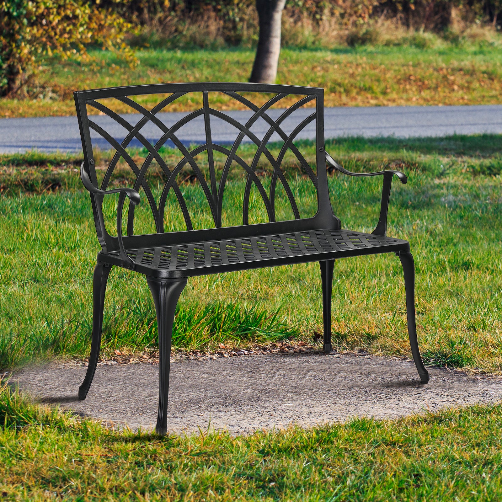 38in Outdoor Orchid Back  Aluminum Bench Black