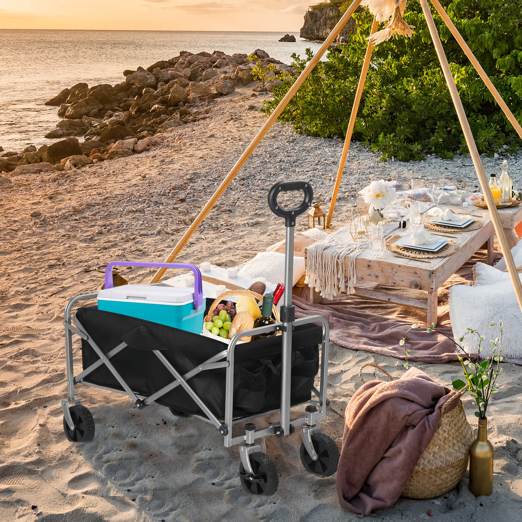 74.5*45.5*84cm 100kg 600d Oxford Cloth Steel Frame Flat Folding Style Black Cloth Silver Frame Garden Folding Cart