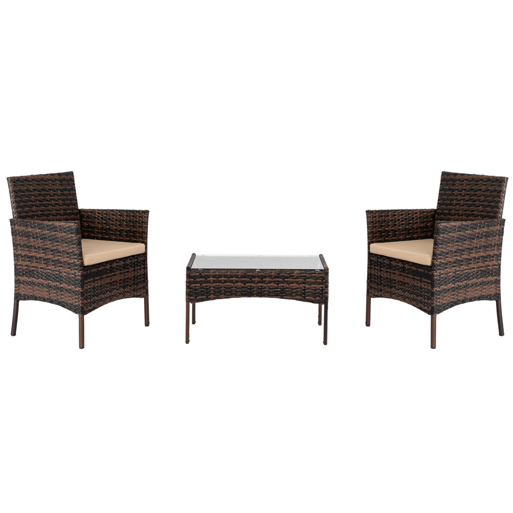 2pcs Arm Chairs 1pc Love Seat & Tempered Glass Coffee Table Rattan Sofa Set Brown Gradient（SAME AS 45313116）
