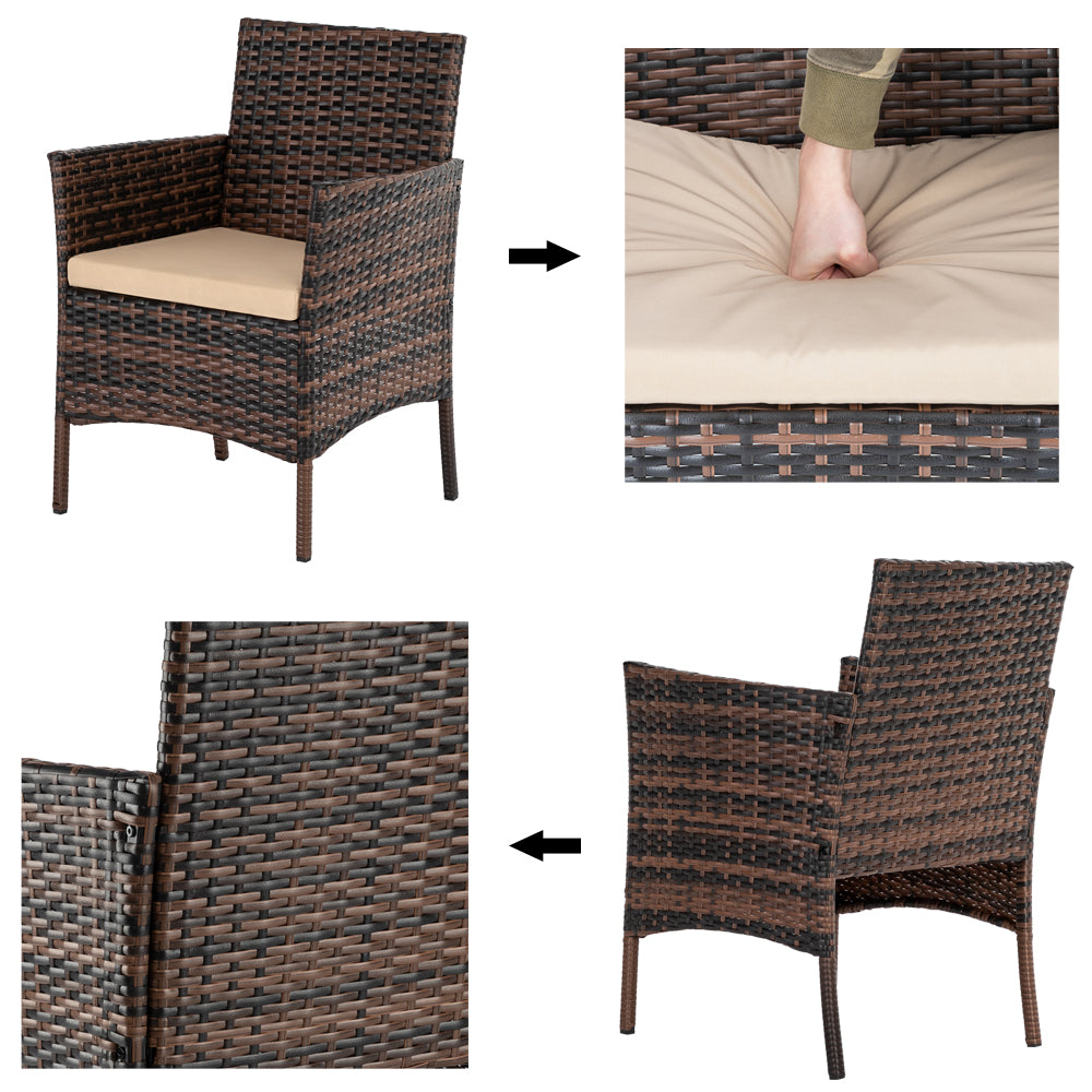 2pcs Arm Chairs 1pc Love Seat & Tempered Glass Coffee Table Rattan Sofa Set Brown Gradient（SAME AS 45313116）