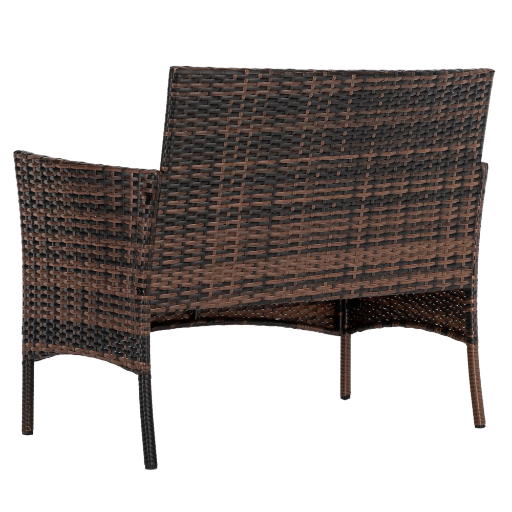 2pcs Arm Chairs 1pc Love Seat & Tempered Glass Coffee Table Rattan Sofa Set Brown Gradient（SAME AS 45313116）