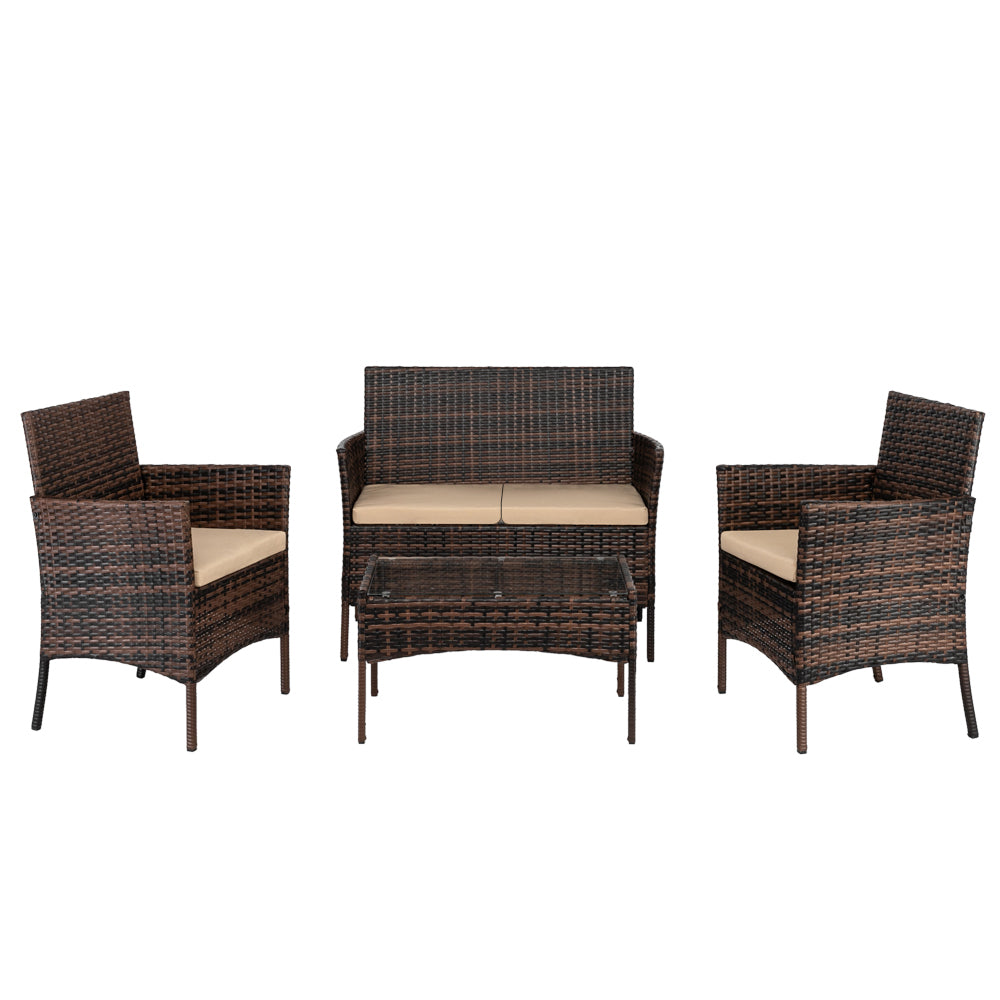 2pcs Arm Chairs 1pc Love Seat & Tempered Glass Coffee Table Rattan Sofa Set Brown Gradient（SAME AS 45313116）
