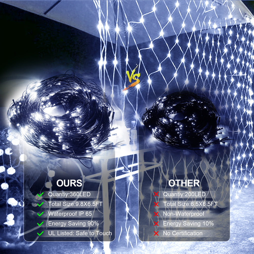 9.8*6.5FT Christmas Mesh Net Light,360 LED Net Light with 8 Modes&Remote,Connectable Net String Christmas Lights for Garden/Bushes/Indoor Outdoor/Curtain/Fairy/Wall/Party/Wedding/Xmas Tree Decorations