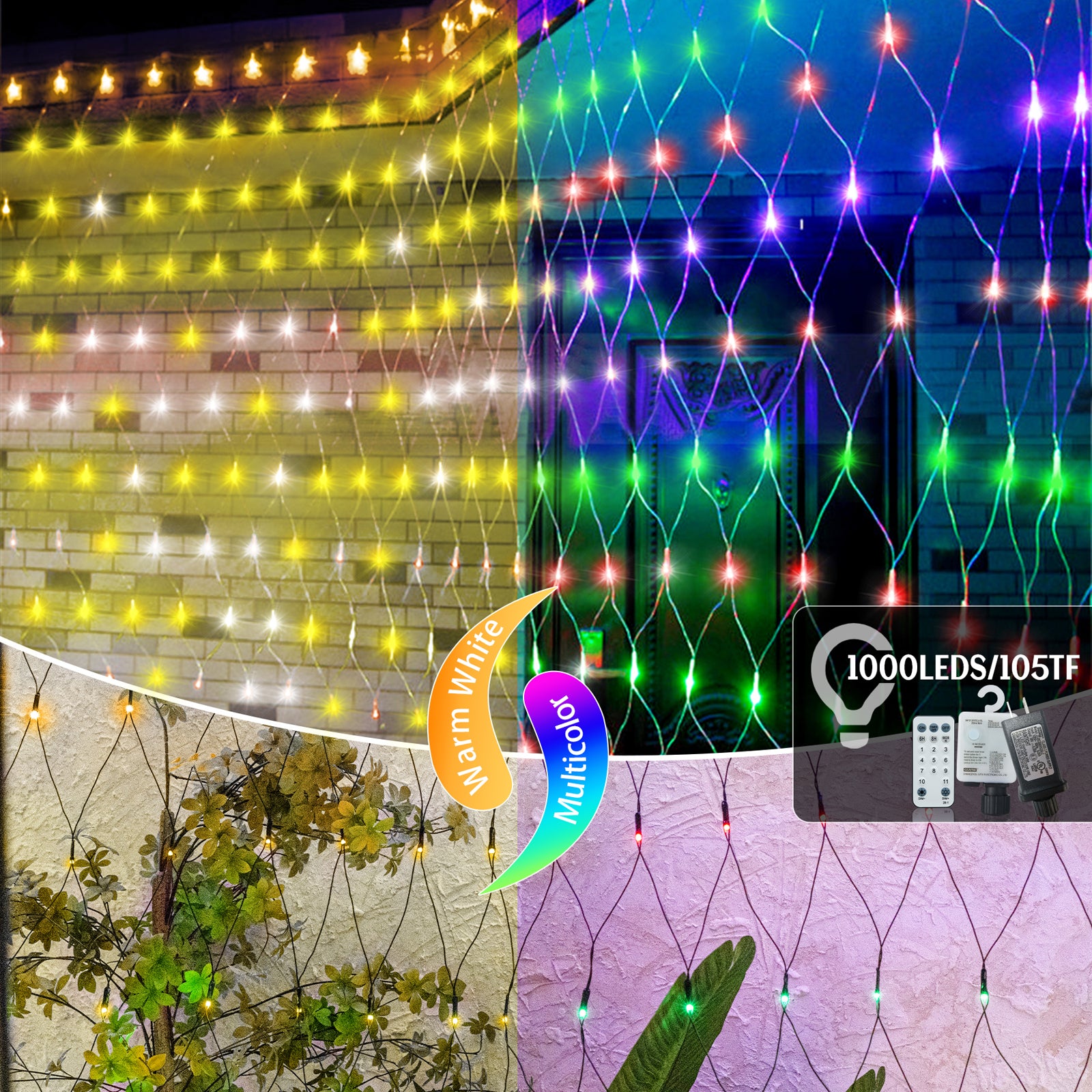 9.8*6.5FT Christmas Mesh Net Light,360 LED Net Light with 8 Modes&Remote,Connectable Net String Christmas Lights for Garden/Bushes/Indoor Outdoor/Curtain/Fairy/Wall/Party/Wedding/Xmas Tree Decorations