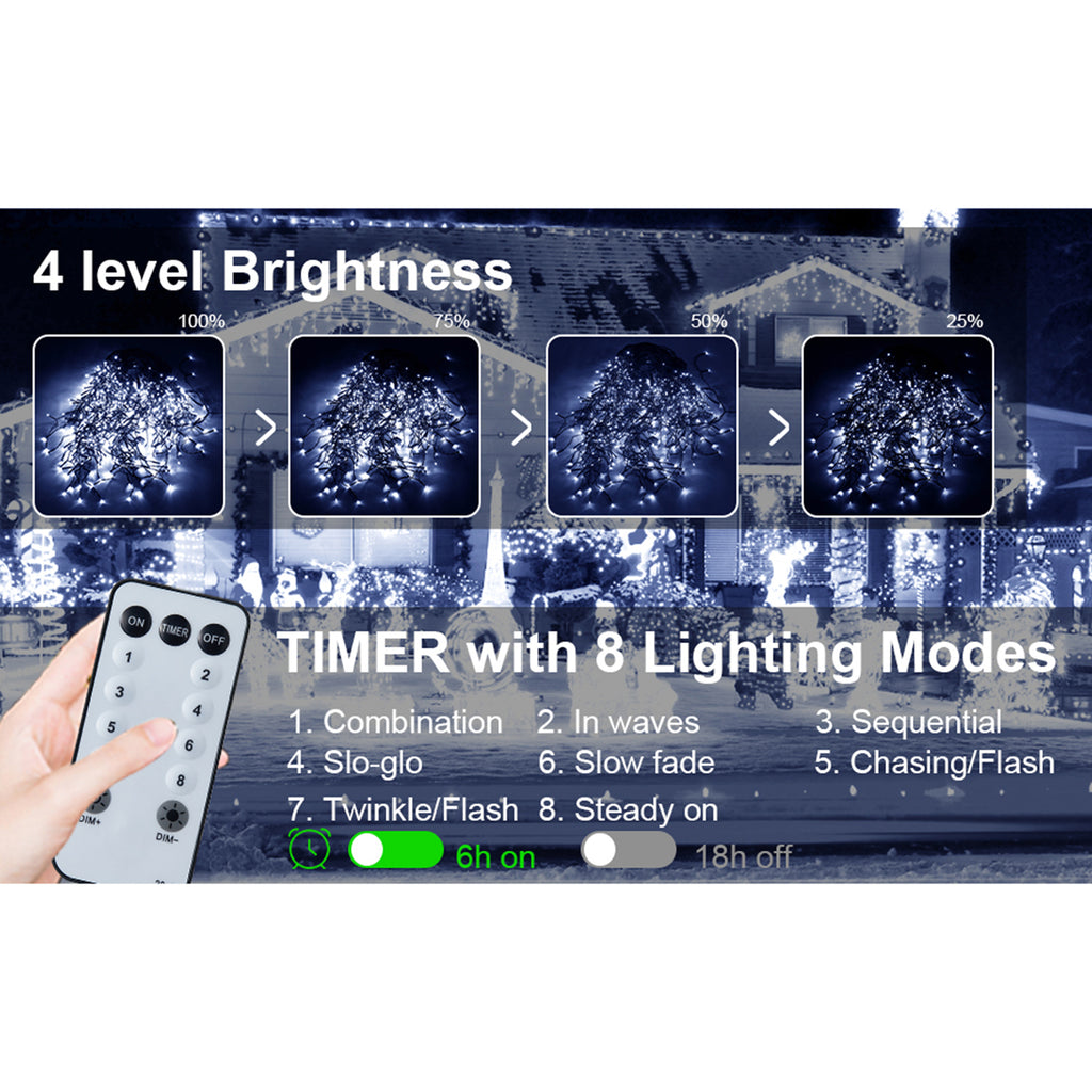 105ft Outdoor Christmas Decoration Lights,1000 LED 8 Modes Curtain Fairy Lights with 50 Drops,Plug in,Waterproof,Timer,Memory Function for Christmas Holiday Wedding Party Decorations