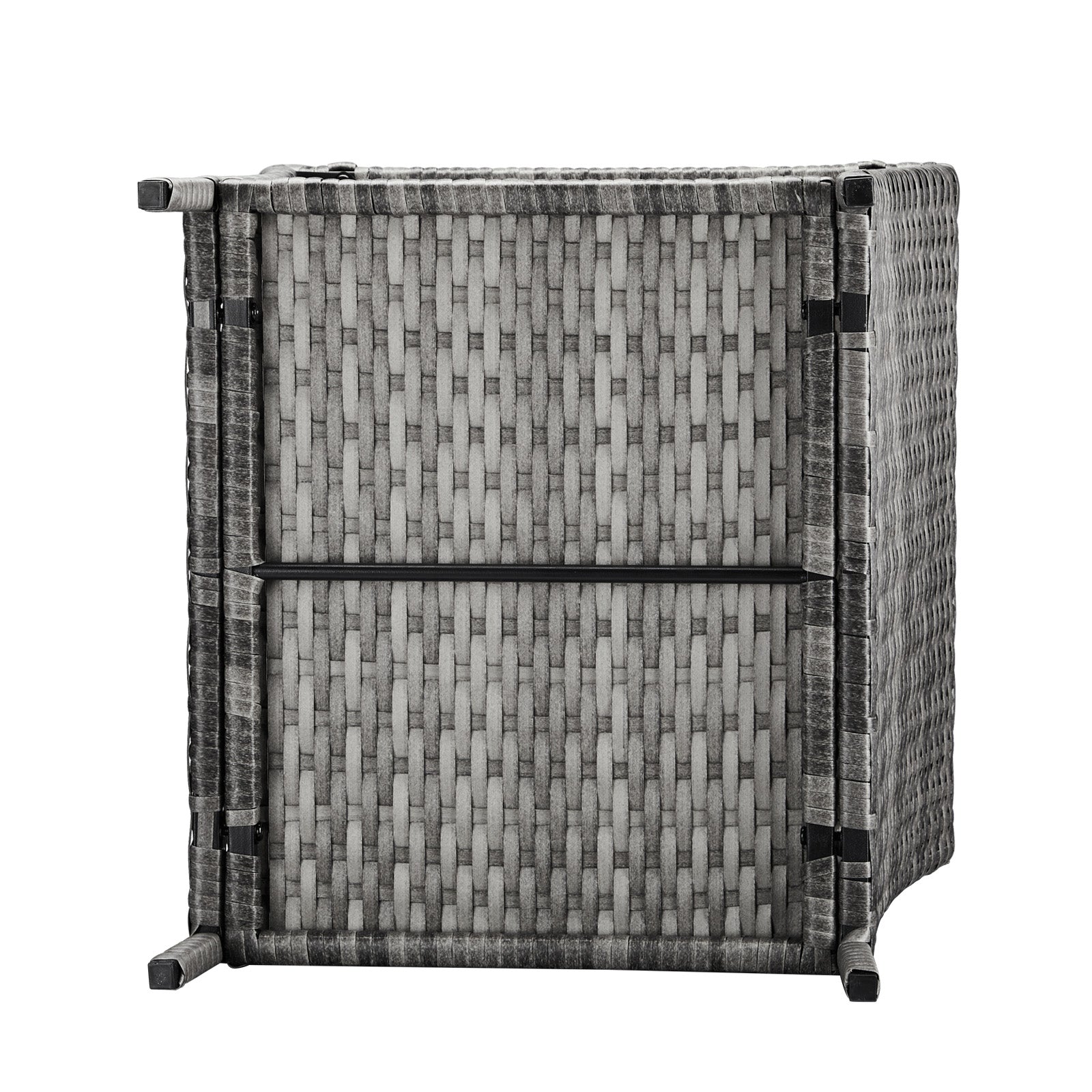 Outdoor Patio Wicker Side Table, Square End Table Bistro Coffee Table with Glass Top Storage Shelf for Porch Garden Backyard Grey（SAME AS 19215985）