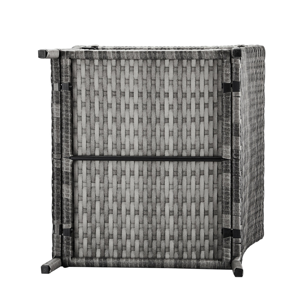 Outdoor Patio Wicker Side Table, Square End Table Bistro Coffee Table with Glass Top Storage Shelf for Porch Garden Backyard Grey（SAME AS 19215985）
