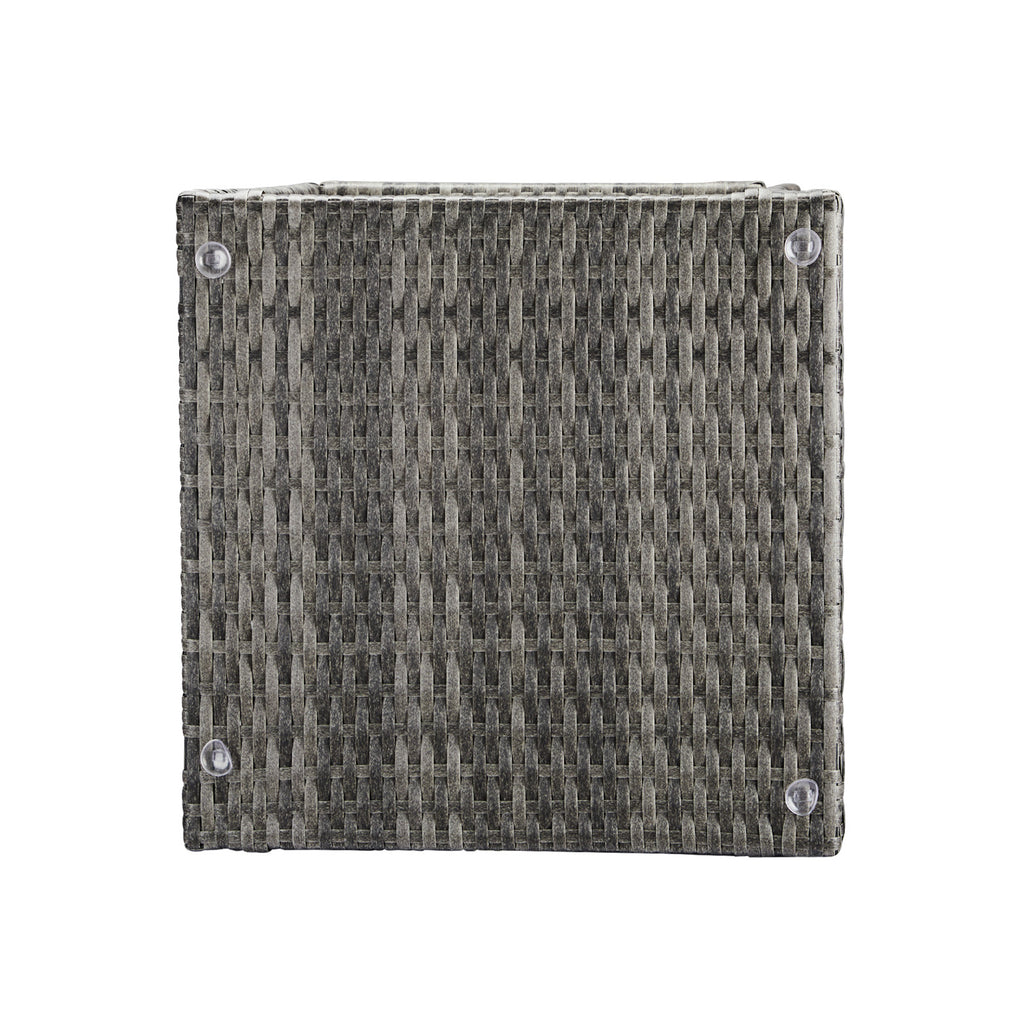 Outdoor Patio Wicker Side Table, Square End Table Bistro Coffee Table with Glass Top Storage Shelf for Porch Garden Backyard Grey（SAME AS 19215985）