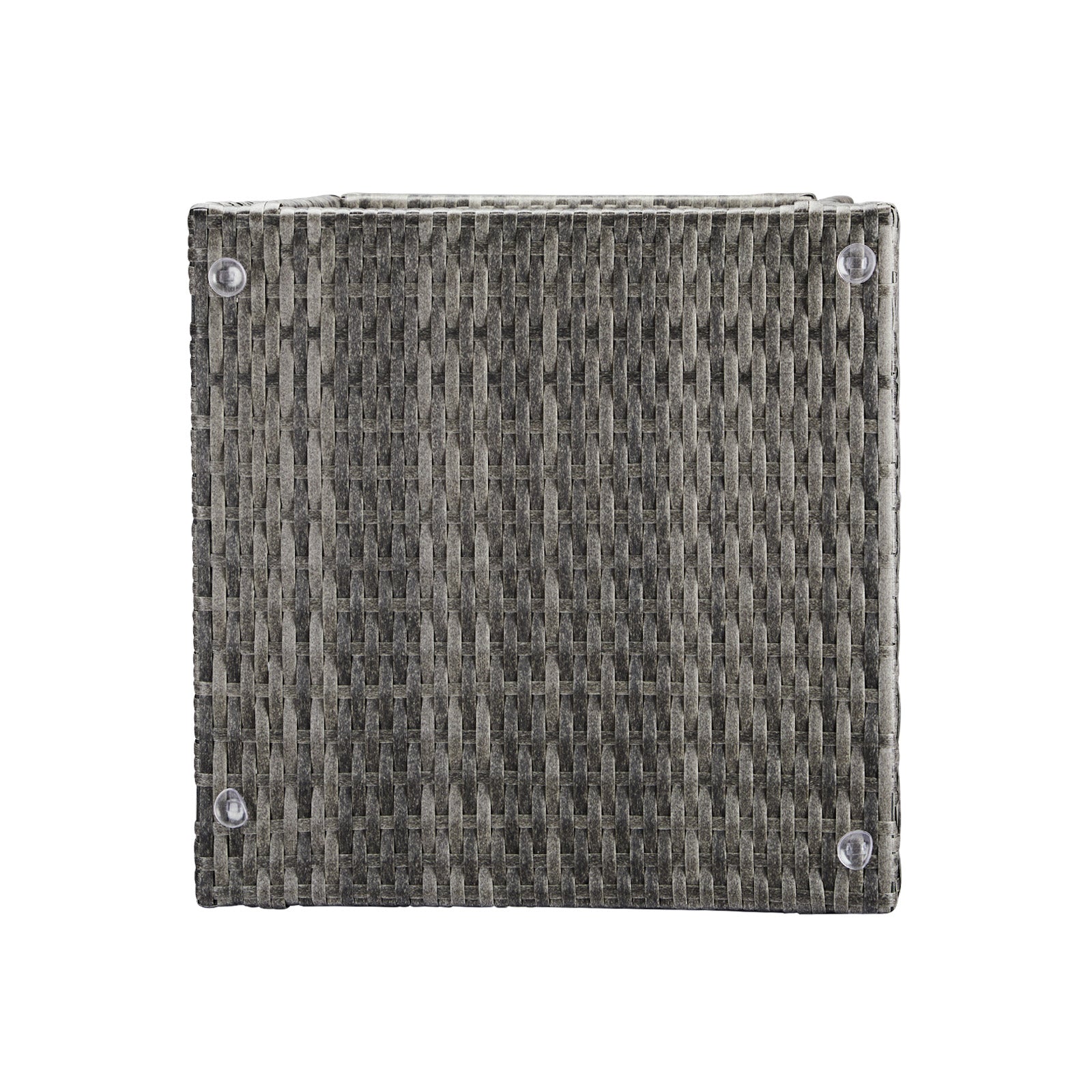 Outdoor Patio Wicker Side Table, Square End Table Bistro Coffee Table with Glass Top Storage Shelf for Porch Garden Backyard Grey（SAME AS 19215985）