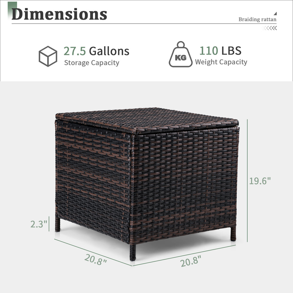 Outdoor PE Wicker Side Table with Storage, Patio Rattan End Table Square Container for Furniture Covers, Toys and Gardening Tools, Brown