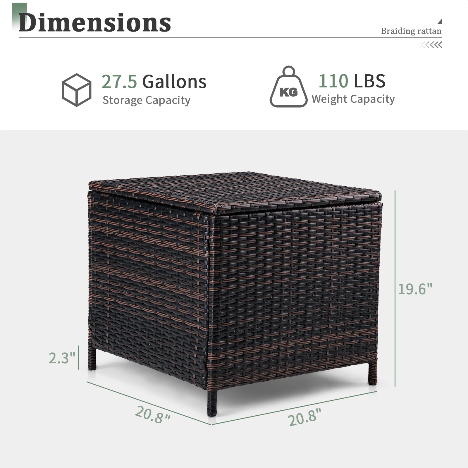 Outdoor PE Wicker Side Table with Storage, Patio Rattan End Table Square Container for Furniture Covers, Toys and Gardening Tools, Brown