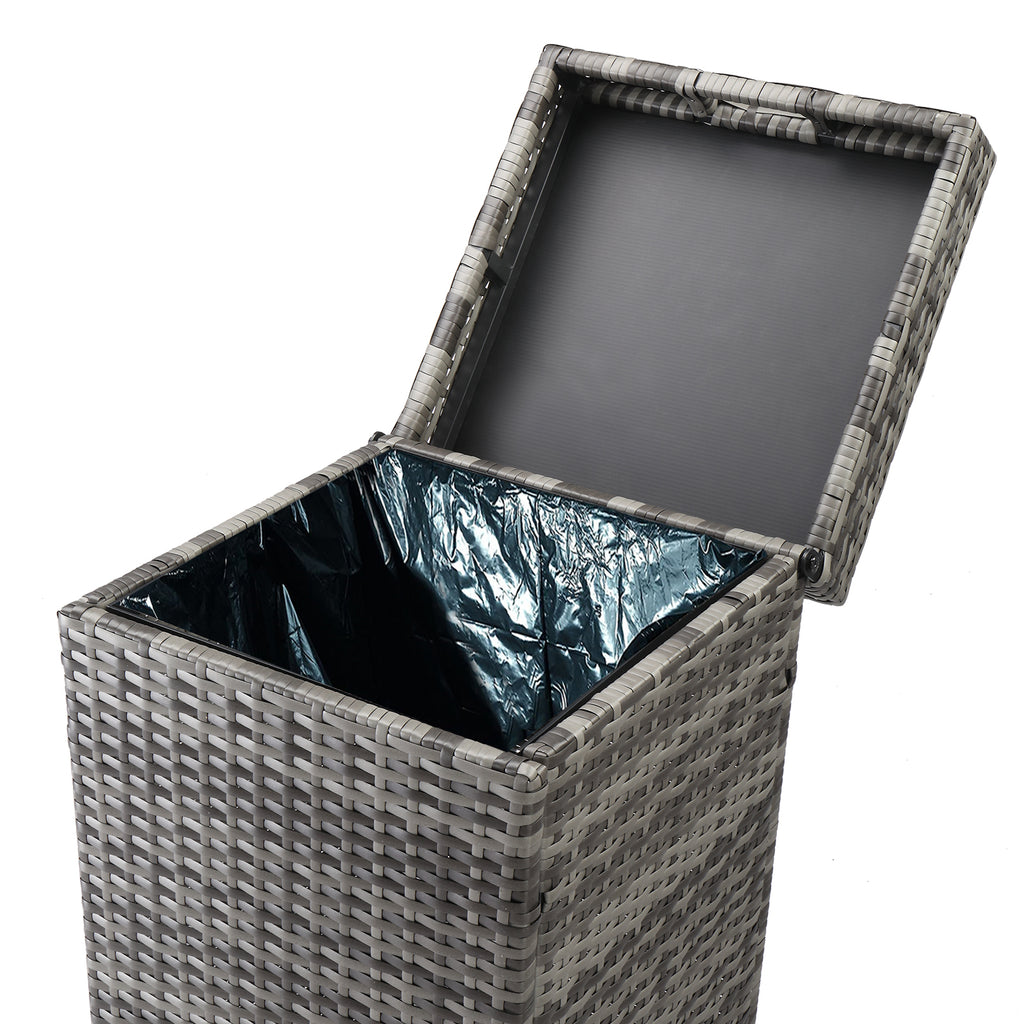 With Top Cover Iron Frame Rattan Trash Can Gary Gradient