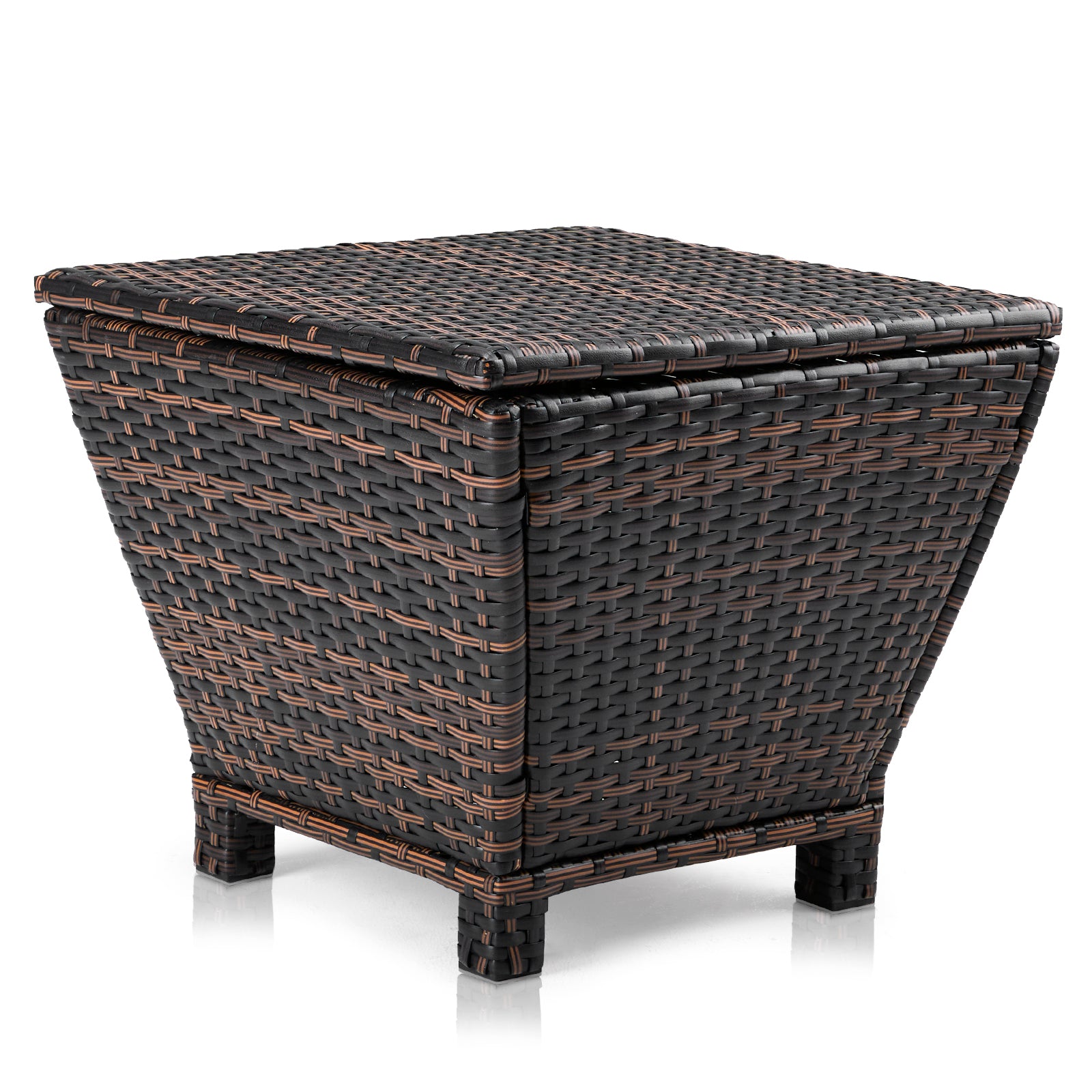 Outdoor PE Wicker Side Table with Storage, Small Patio Storage Bin Container for Hose Cushion Towel, Brown（SAME AS 46755449）