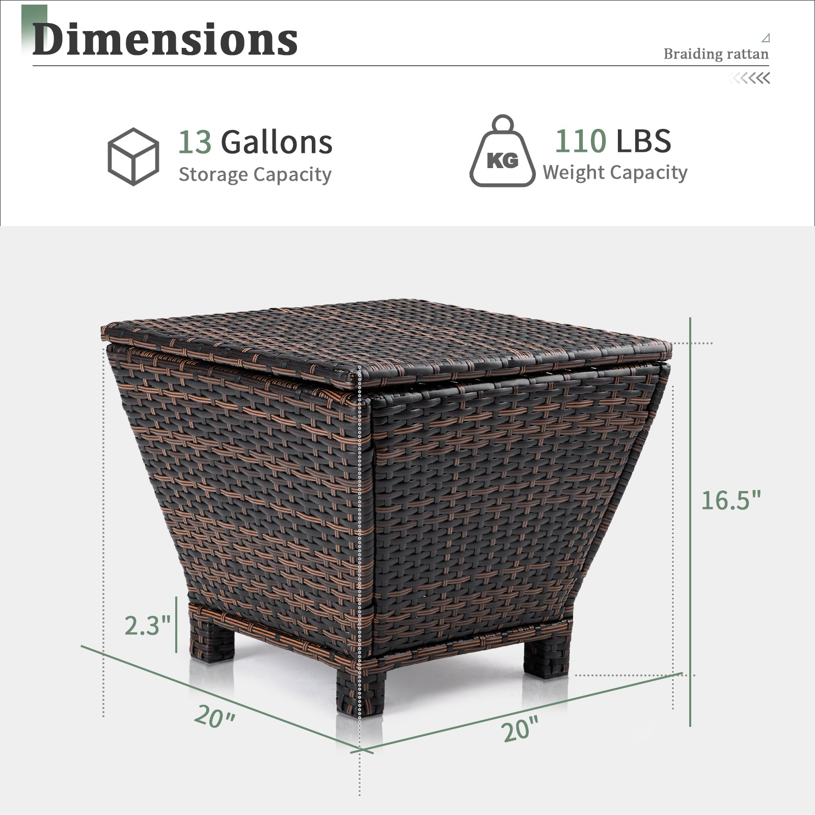 Outdoor PE Wicker Side Table with Storage, Small Patio Storage Bin Container for Hose Cushion Towel, Brown（SAME AS 46755449）