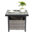 Outdoor Wicker Side Table with Umbrella Hole & Storage Space, Square PE Rattan End Table for Patio Garden Poolside Deck, Grey