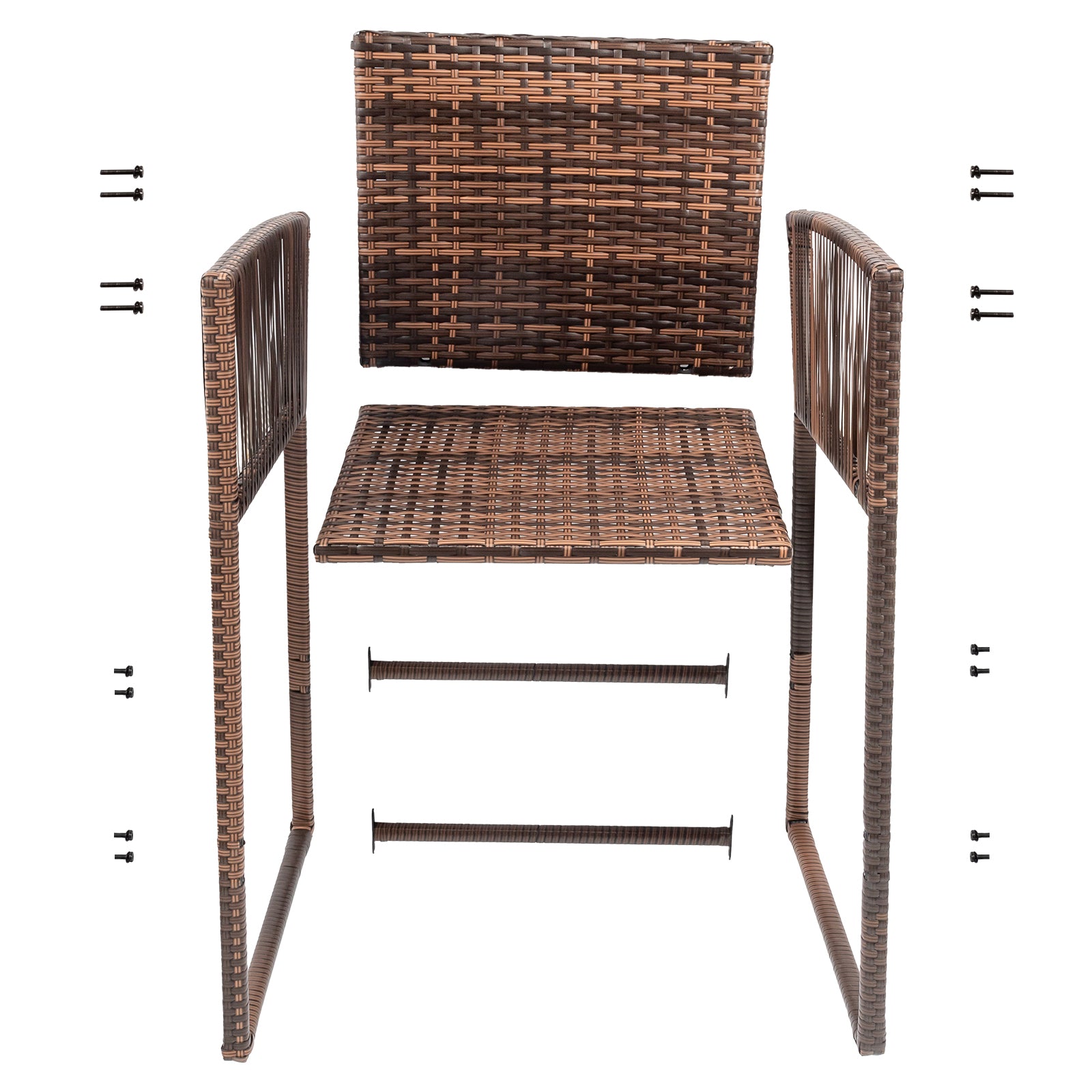 Outdoor 3 Piece Patio Bar Set, Bar Height Bistro Table Set for 2 People, High Top Wicker Bar Stools and Table Outdoor Bar Set with Cushions and Pillows, Brown Gradient Rattan & Beige Cushion