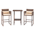 Outdoor 3 Piece Patio Bar Set, Bar Height Bistro Table Set for 2 People, High Top Wicker Bar Stools and Table Outdoor Bar Set with Cushions and Pillows, Brown Gradient Rattan & Beige Cushion