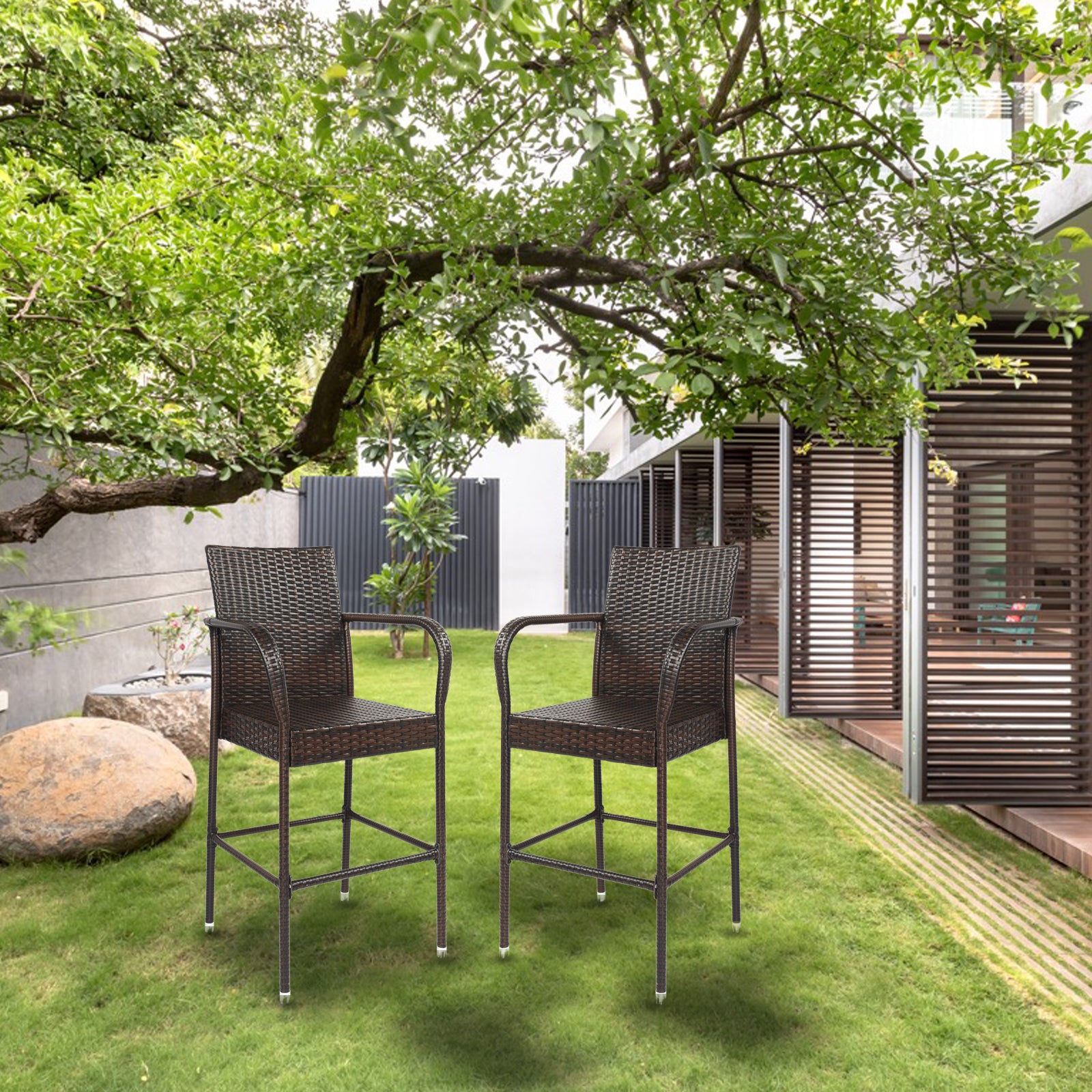 2pcs High Bar Chair Brown Gradient