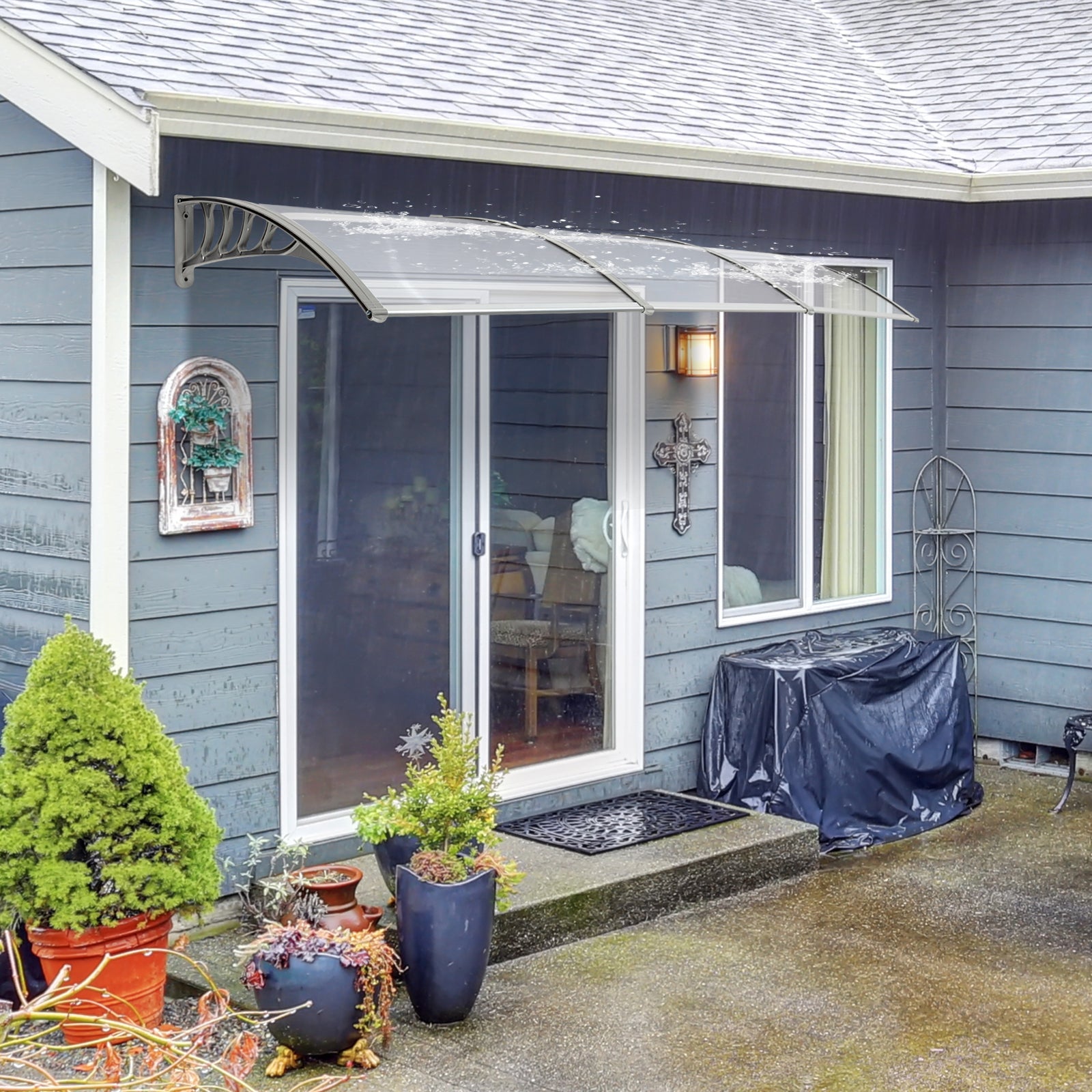 [Same Code：87756300]HT-300 x 100 Household Application Door & Window Rain Cover Eaves Transparent Board & Gray Holder