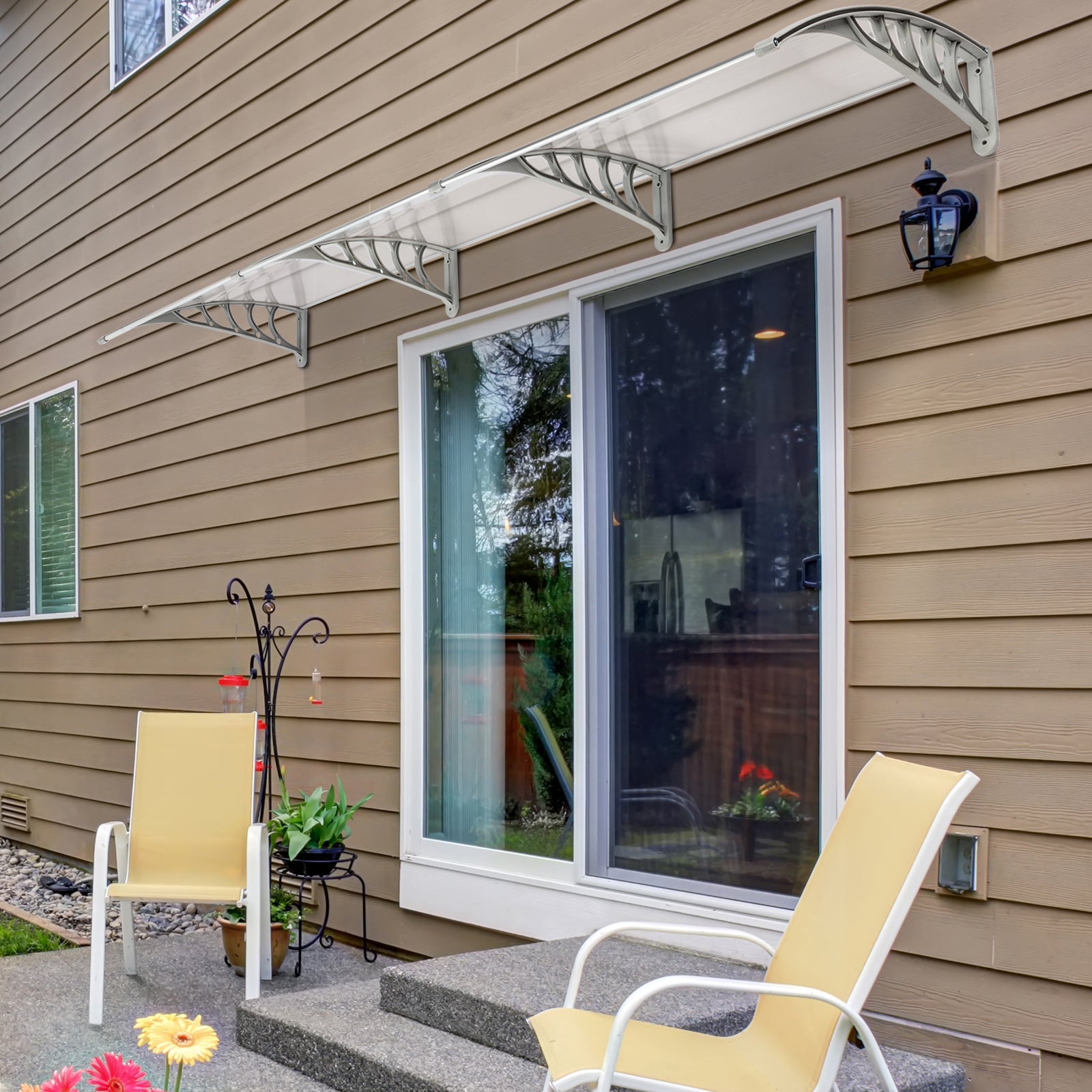 [Same Code：87756300]HT-300 x 100 Household Application Door & Window Rain Cover Eaves Transparent Board & Gray Holder