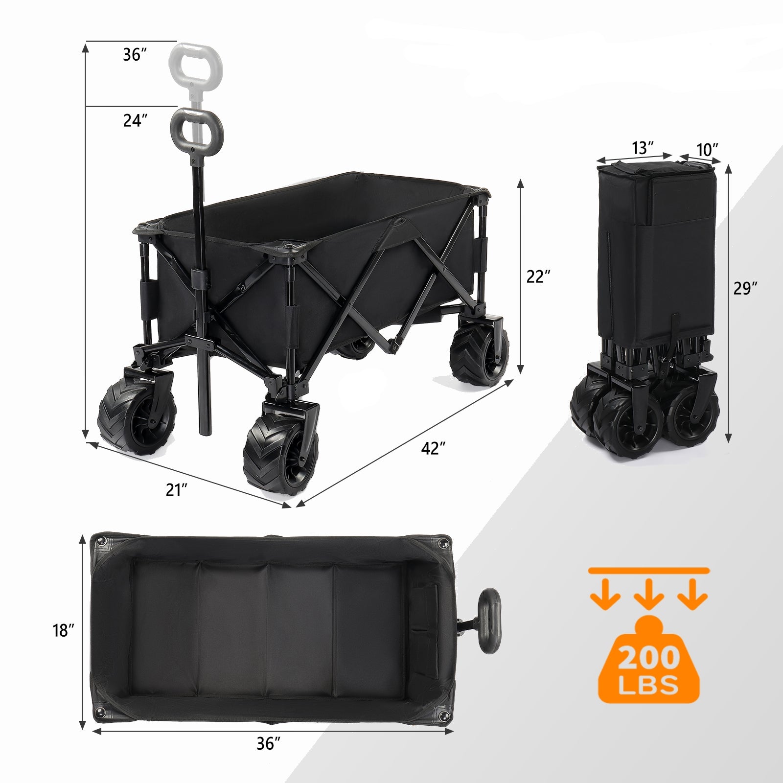 42*22*36inch Black  Garden Folding Cart