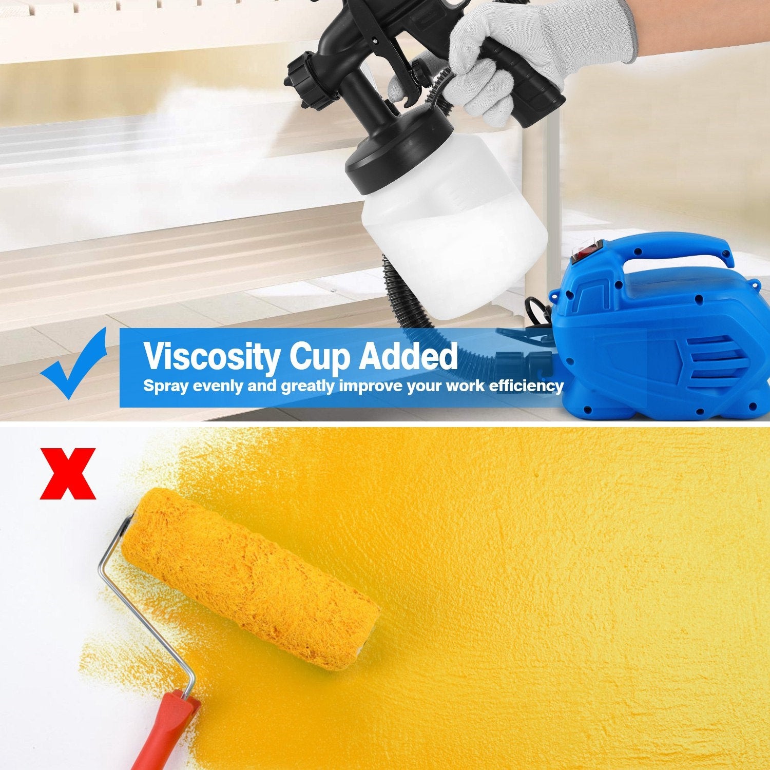 800ML Paint Spray Painter 650W Paint Sprayer Machine 800ML/Min Output HVLP Oil Primer Water Sprayer w/ 3 Spraying Patterns Motor Strap Detachable Container