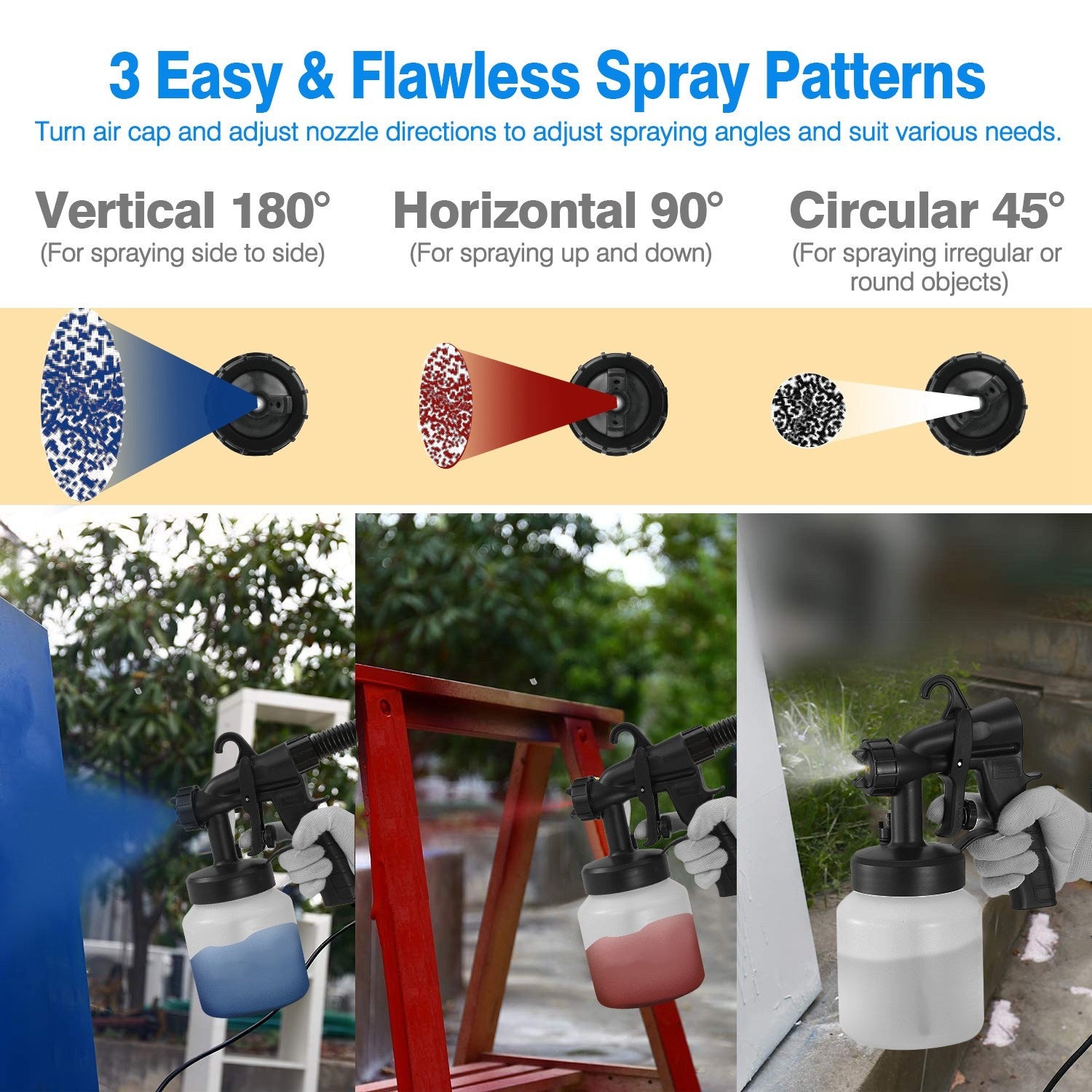 800ML Paint Spray Painter 650W Paint Sprayer Machine 800ML/Min Output HVLP Oil Primer Water Sprayer w/ 3 Spraying Patterns Motor Strap Detachable Container
