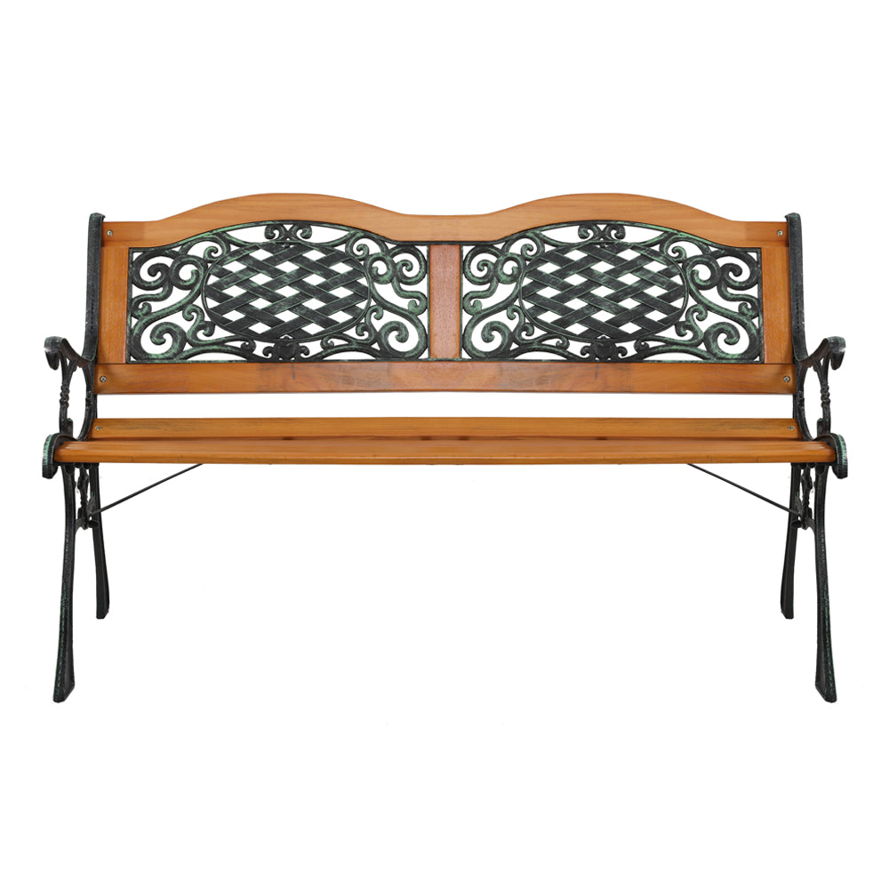 49" Garden Bench Outdoor Patio Park Chair Furniture Hardwood Slats Cast Iron Frame