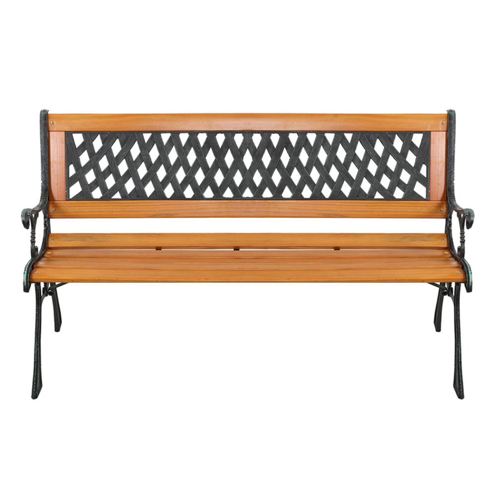 49" Garden Bench Patio Porch Chair Deck Hardwood Cast Iron Love Seat Weave Style Back