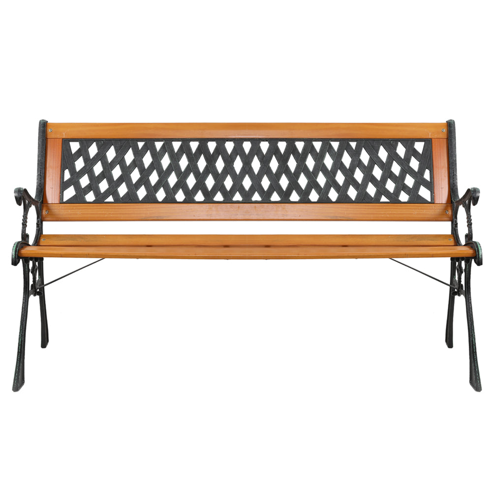 49" Garden Bench Patio Porch Chair Deck Hardwood Cast Iron Love Seat Weave Style Back