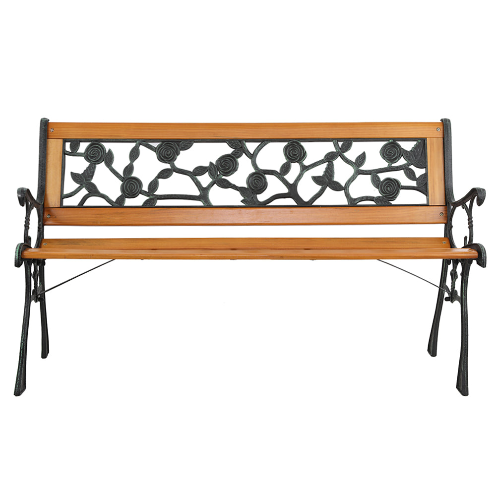 49" Garden Bench Patio Porch Chair Deck Hardwood Cast Iron Love Seat Rose Style Back