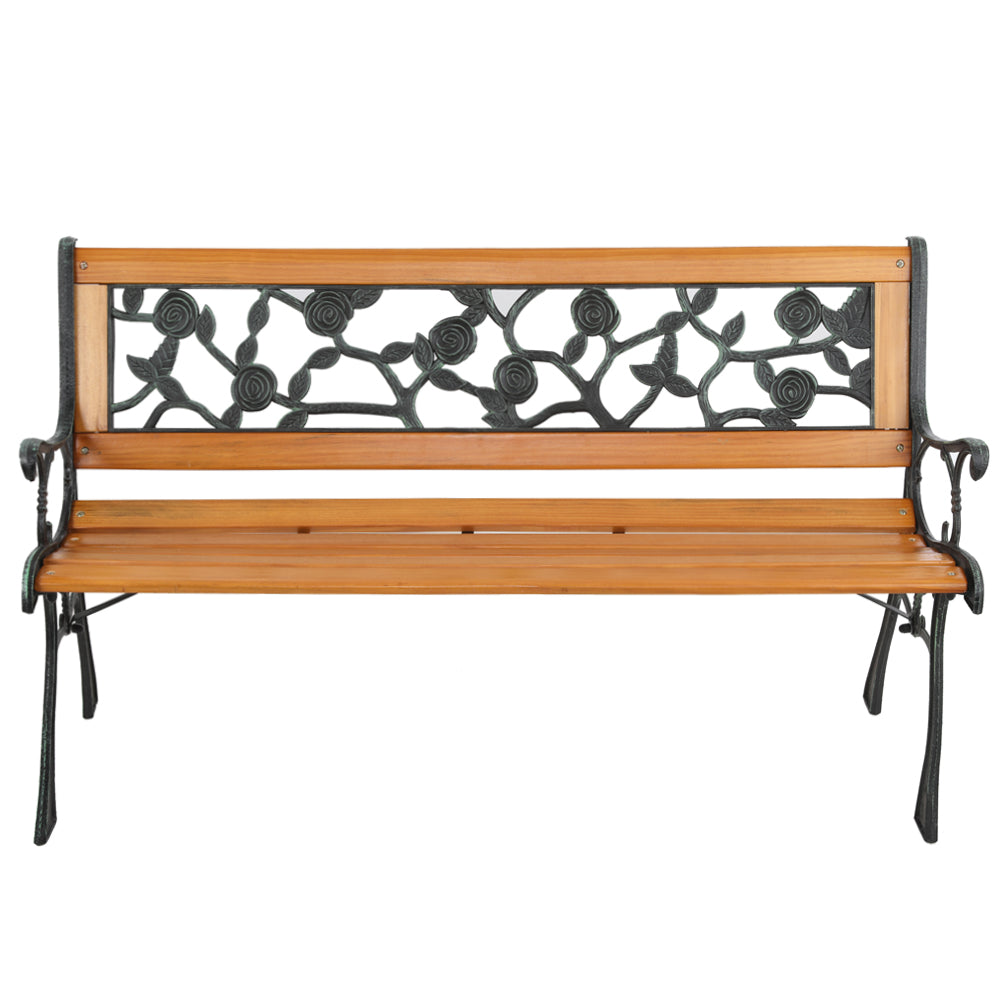 49" Garden Bench Patio Porch Chair Deck Hardwood Cast Iron Love Seat Rose Style Back