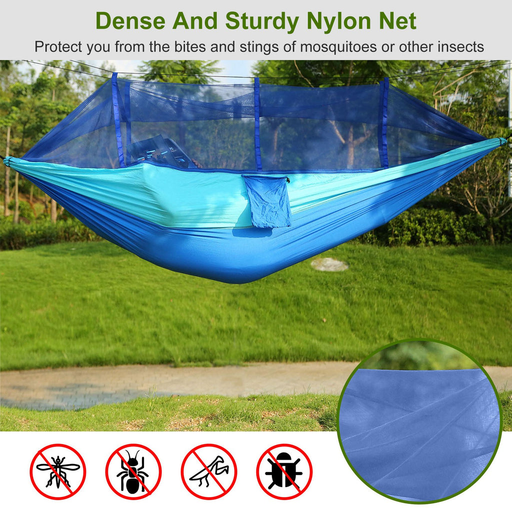 Camping Hammock, Portable Double Hammock with Net,600lbs Load 2 Persons Hammock w/Mosquito Net Outdoor Hiking Camping Hommock Portable Nylon Swing Hanging Bed w/ Strap Hook Carry Bag