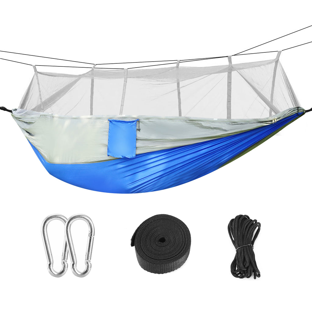 Camping Hammock, Portable Double Hammock with Net,600lbs Load 2 Persons Hammock w/Mosquito Net Outdoor Hiking Camping Hommock Portable Nylon Swing Hanging Bed w/ Strap Hook Carry Bag