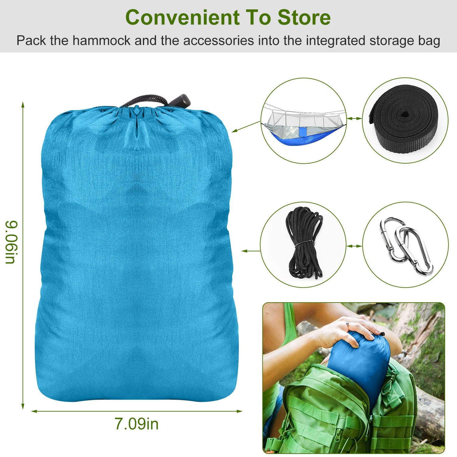 Camping Hammock, Portable Double Hammock with Net,600lbs Load 2 Persons Hammock w/Mosquito Net Outdoor Hiking Camping Hommock Portable Nylon Swing Hanging Bed w/ Strap Hook Carry Bag