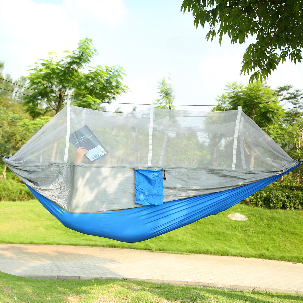 Camping Hammock, Portable Double Hammock with Net,600lbs Load 2 Persons Hammock w/Mosquito Net Outdoor Hiking Camping Hommock Portable Nylon Swing Hanging Bed w/ Strap Hook Carry Bag