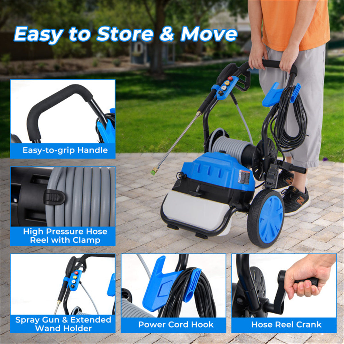 2300 PSI 1.8 GPM electric high-pressure cleaning machine with wheels