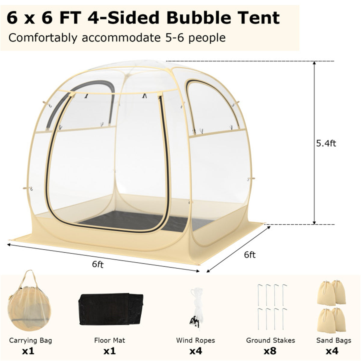 6 X 6 TF Instant Pop up Sports Tent with Carrying Bag and Floor Mat