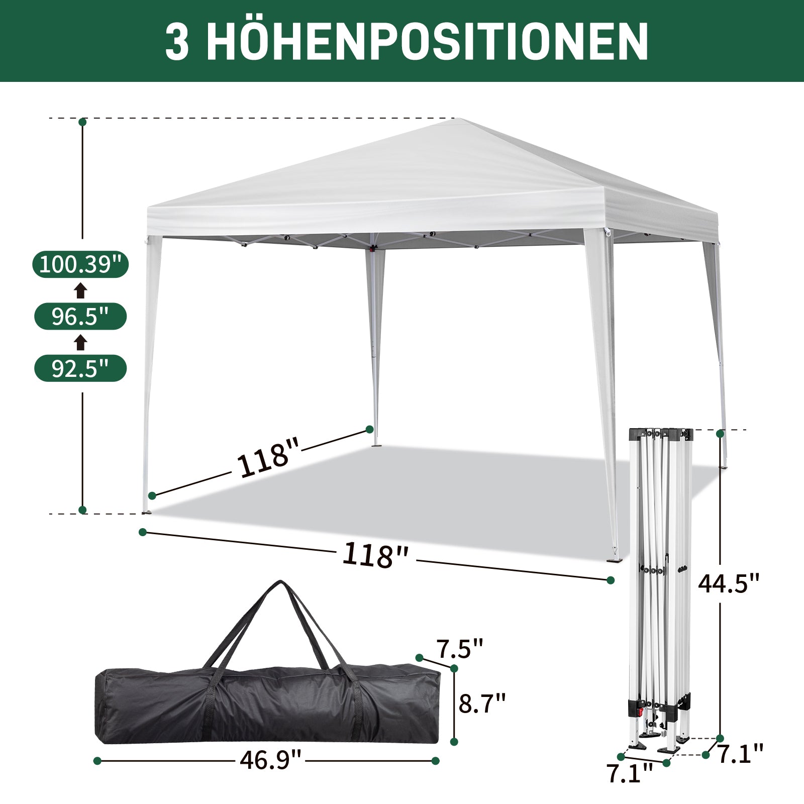 3 x 3m Two Doors & Two Windows Practical Waterproof Right-Angle Folding Tent White