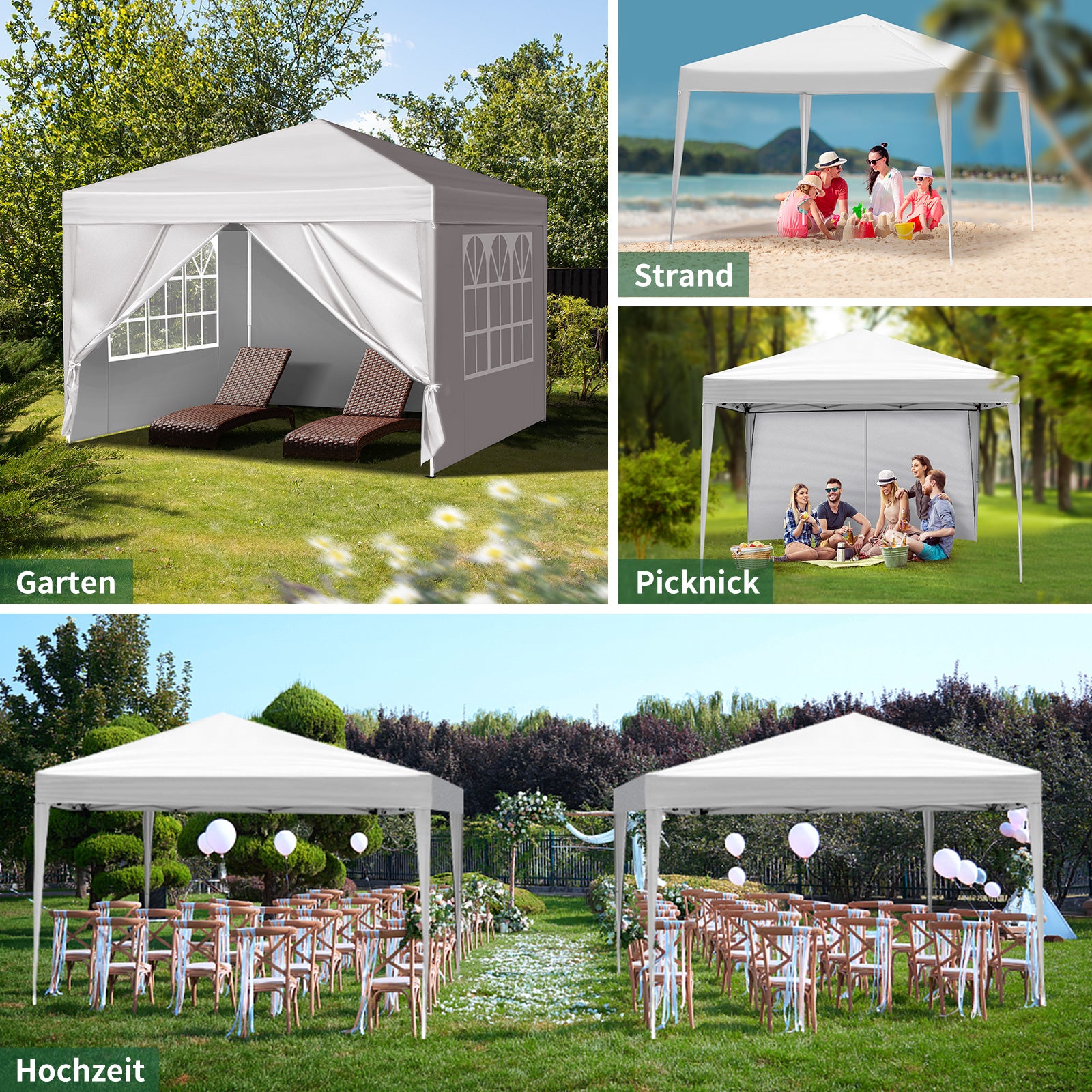 3 x 3m Two Doors & Two Windows Practical Waterproof Right-Angle Folding Tent White
