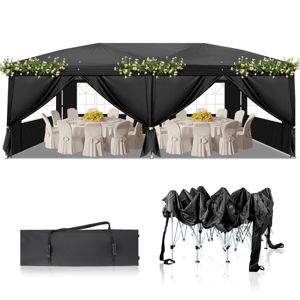 3 x 6m Four Windows Practical Waterproof Folding Tent Black