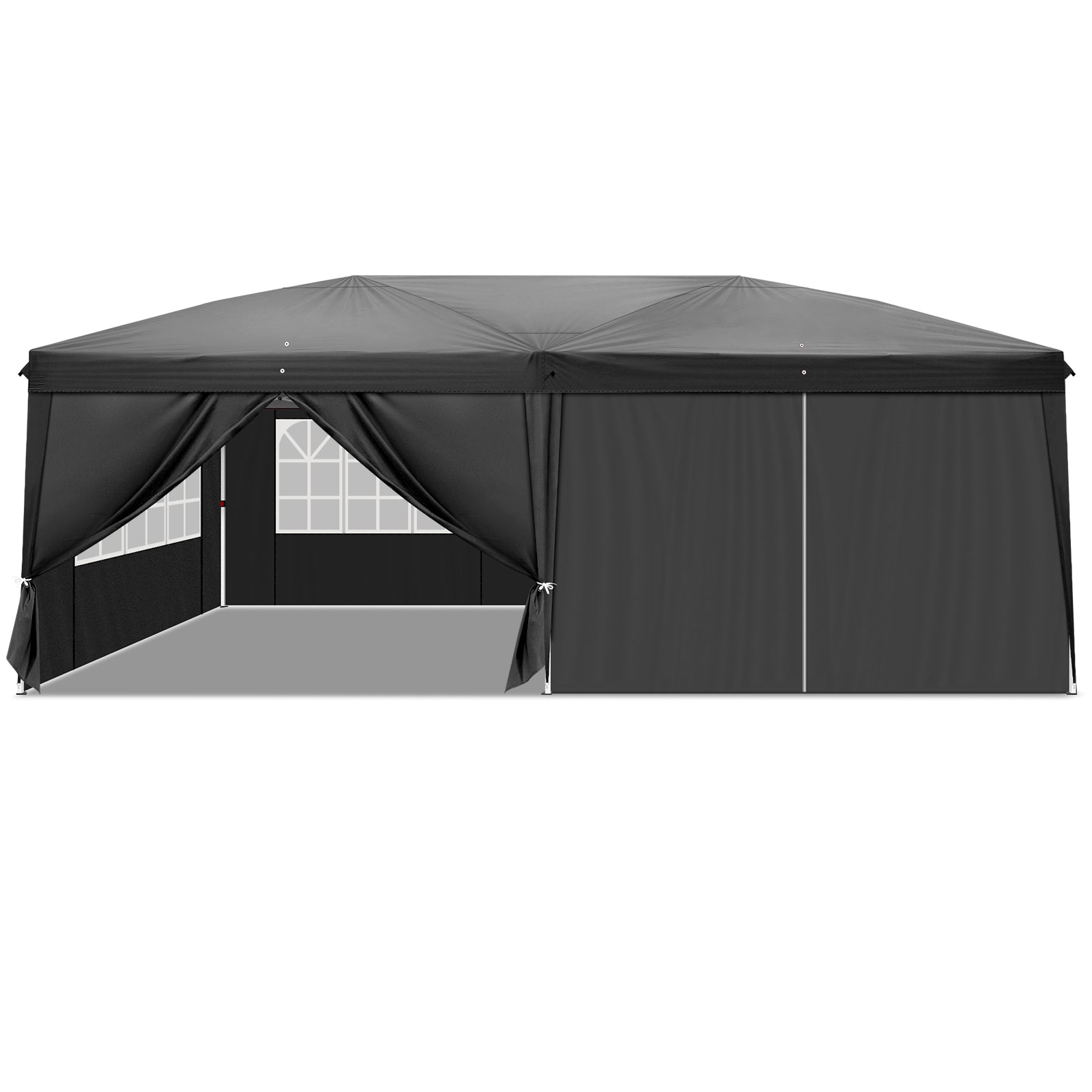 3 x 6m Four Windows Practical Waterproof Folding Tent Black