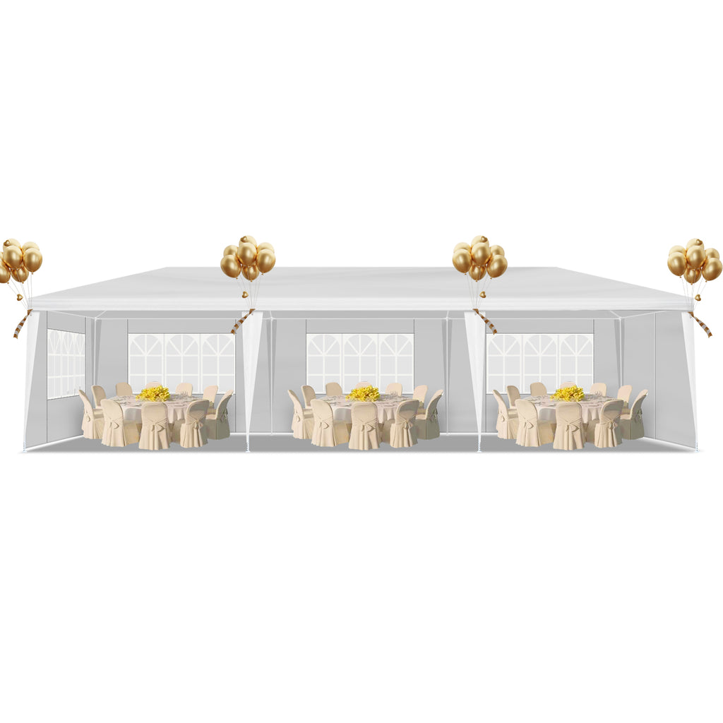 10'x30' Outdoor Party Tent with 8 Removable Sidewalls, Waterproof Canopy Patio Wedding Gazebo, White