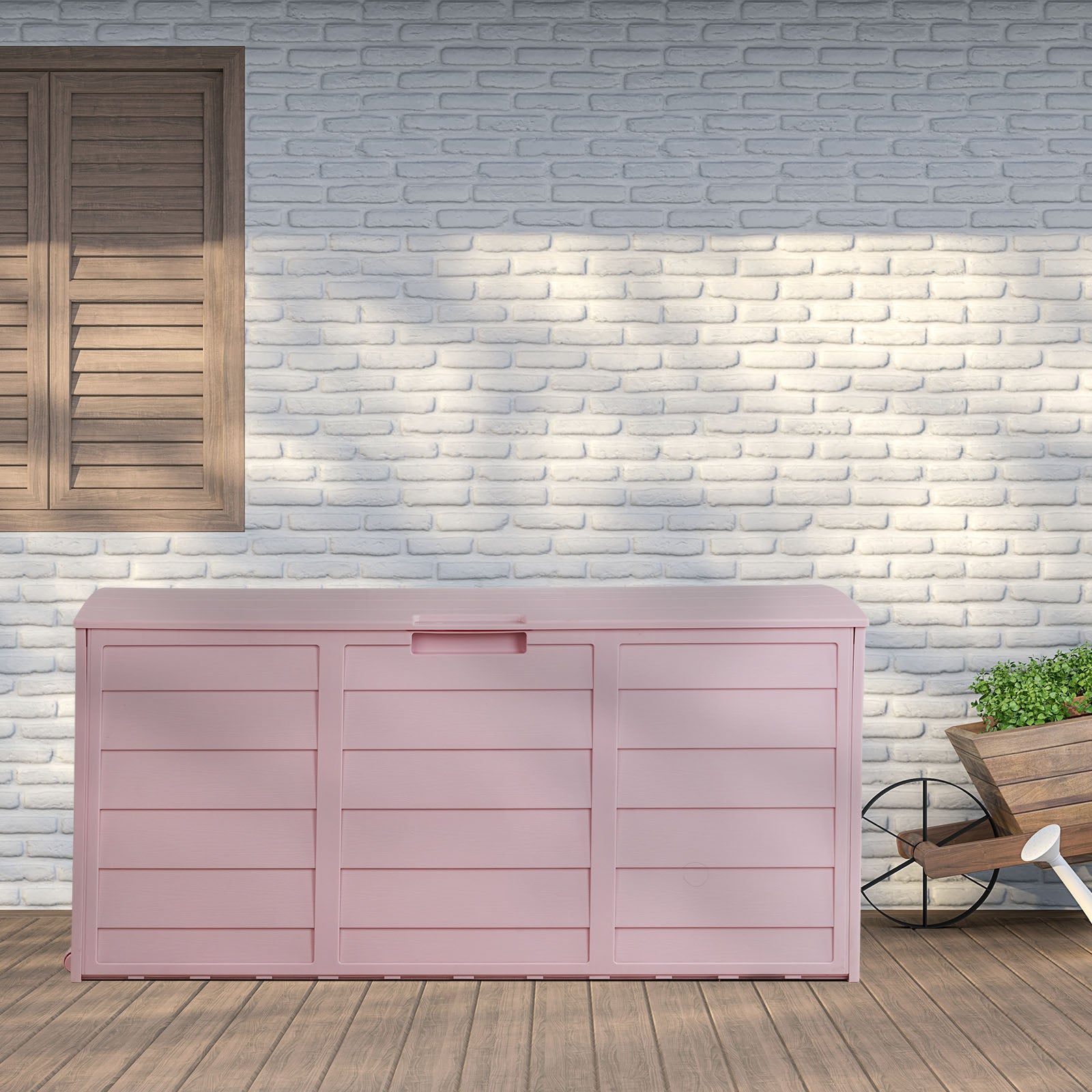 75gal 280L Outdoor Garden Plastic Storage Deck Box Chest Tools Cushions Toys Lockable Seat
