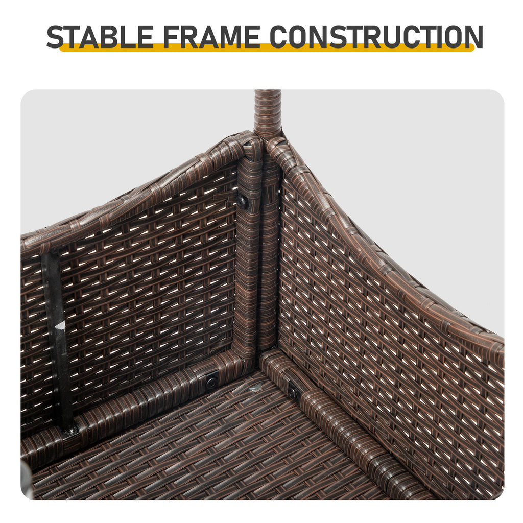 20" Patio Side Table, Outdoor Patio Wicker Square End Table, All-Weather Rattan Coffee Table w/Glass Tabletop for Backyard Deck Porch Poolside, Brown