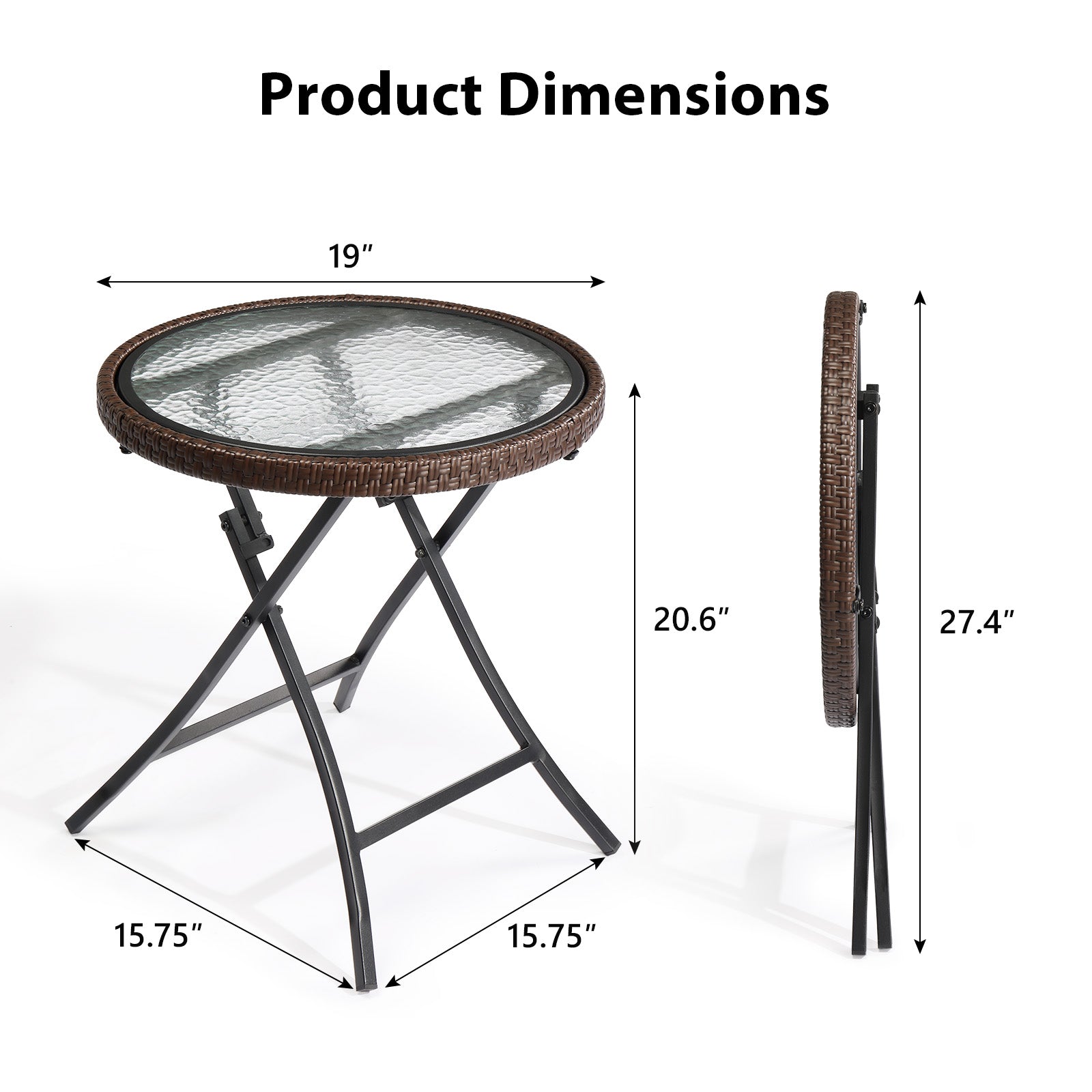 Outdoor Side Table, Round Rattan Patio Side Table, Small Foldable Wicker Table with Tempered Glass Table Top for Lawn Garden Balcony Porch Deck Pool, Brown(SAME AS17706490